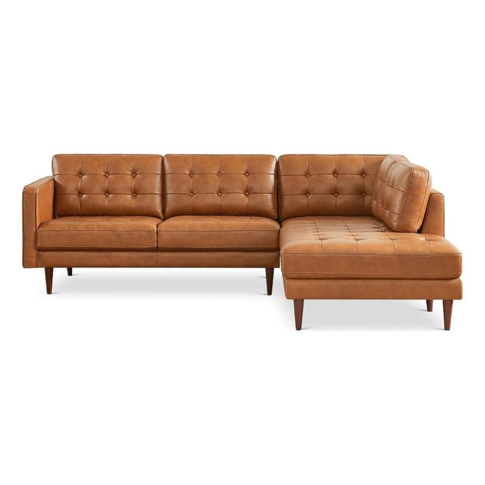 Lucille Modern Living Room Top Leather Corner Sectional Couch in Cognac Tan