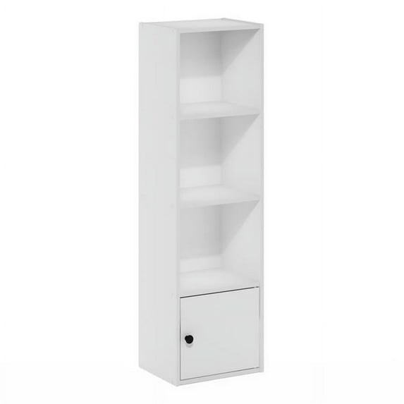 Luder 4-Tier Shelf Bookcase with 1 Door Storage Cabinet, White