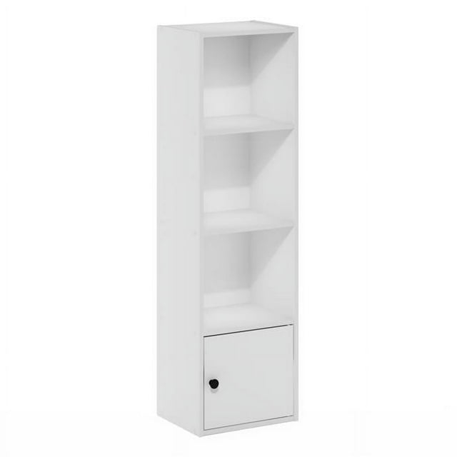 Luder 4-Tier Shelf Bookcase with 1 Door Storage Cabinet, White