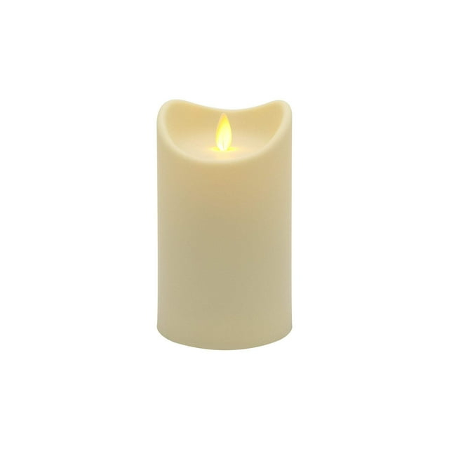 LumaBase Battery Operated Cream Pillar Candle with Moving Flame (5 inches)
