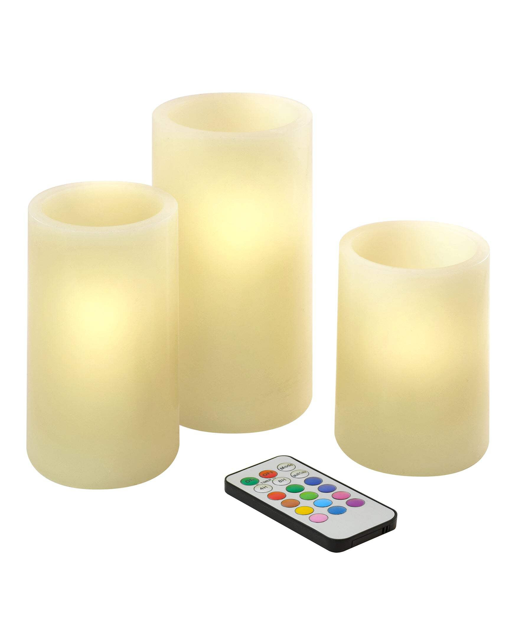 LumaBase Battery Operated Multifunction Wax LED Candles - Set of 3 (Round)