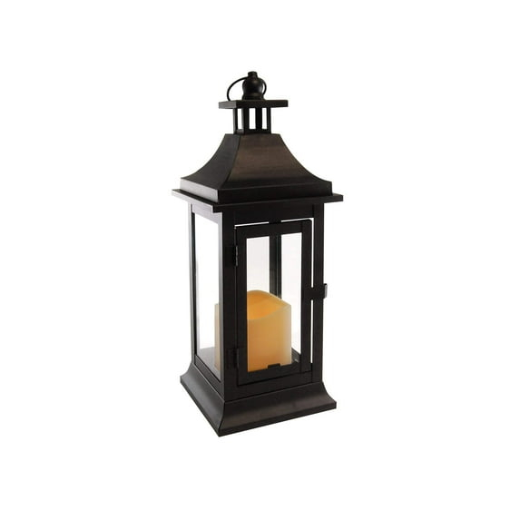 LumaBase Metal Lantern with Battery Operated Candle - Black (Small)