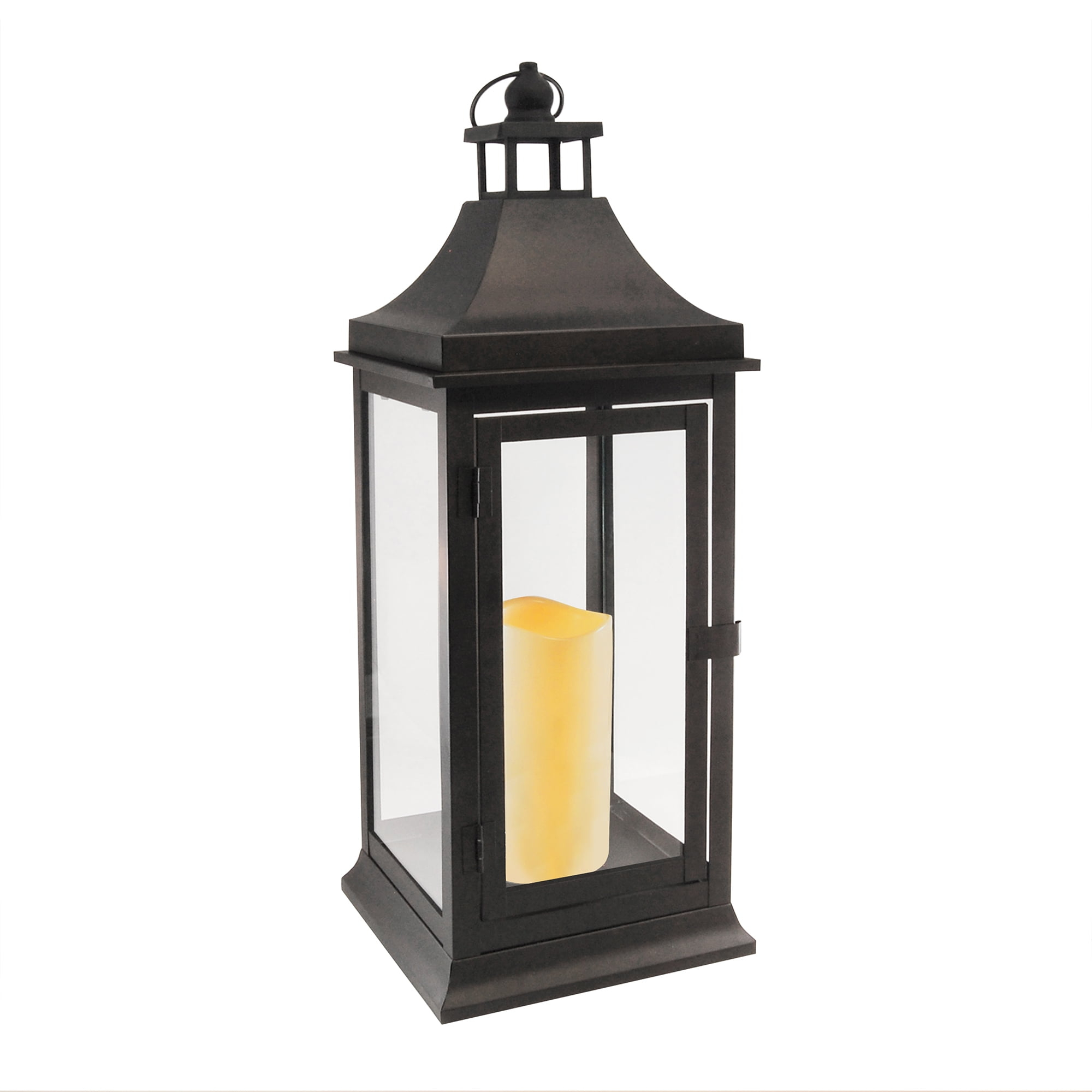 LumaBase Metal Lantern with Battery Operated Candle - Black (Tall)