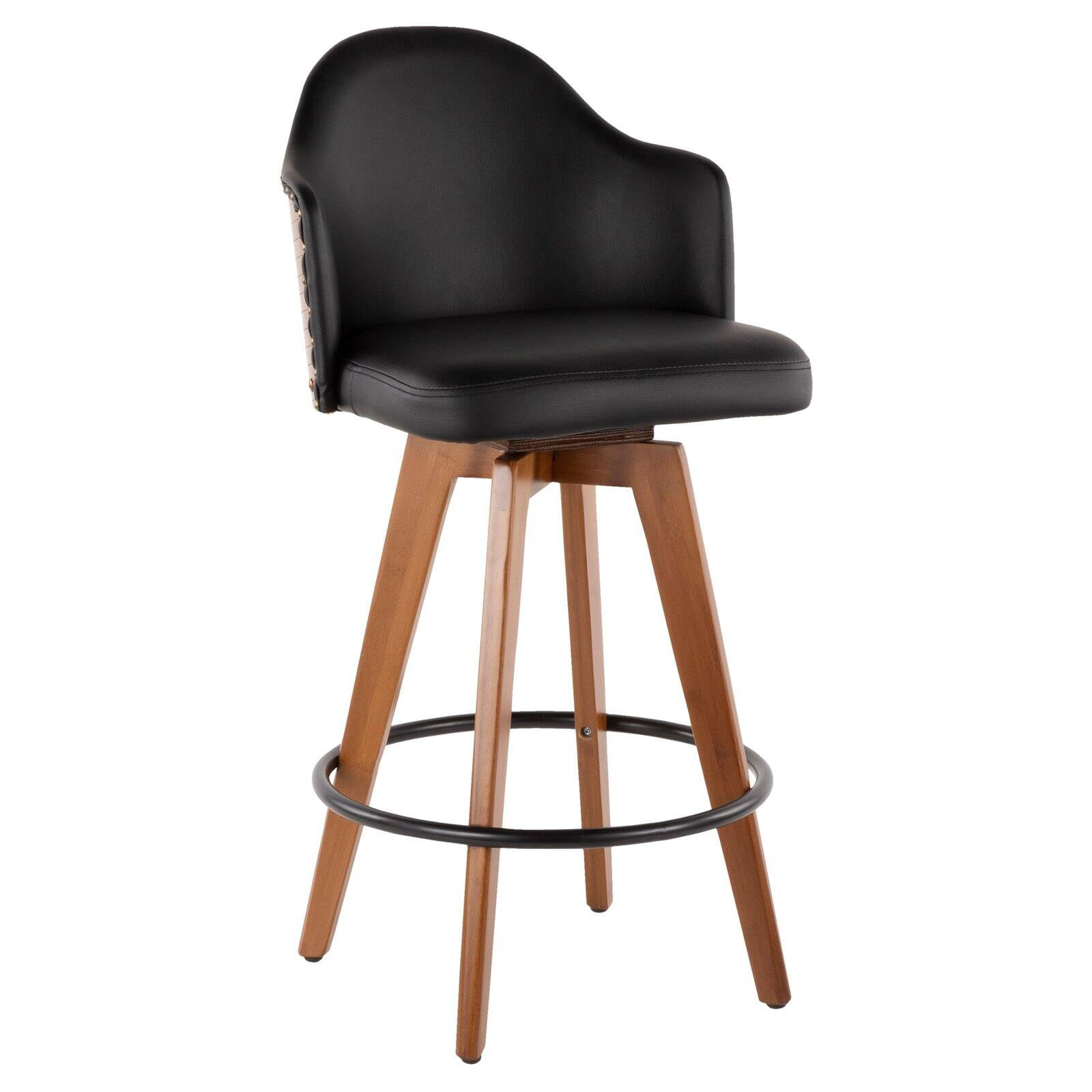 LumiSource Walnut Bamboo, Black PU, Black Metal, Brass Metal Ahoy Counter Stool