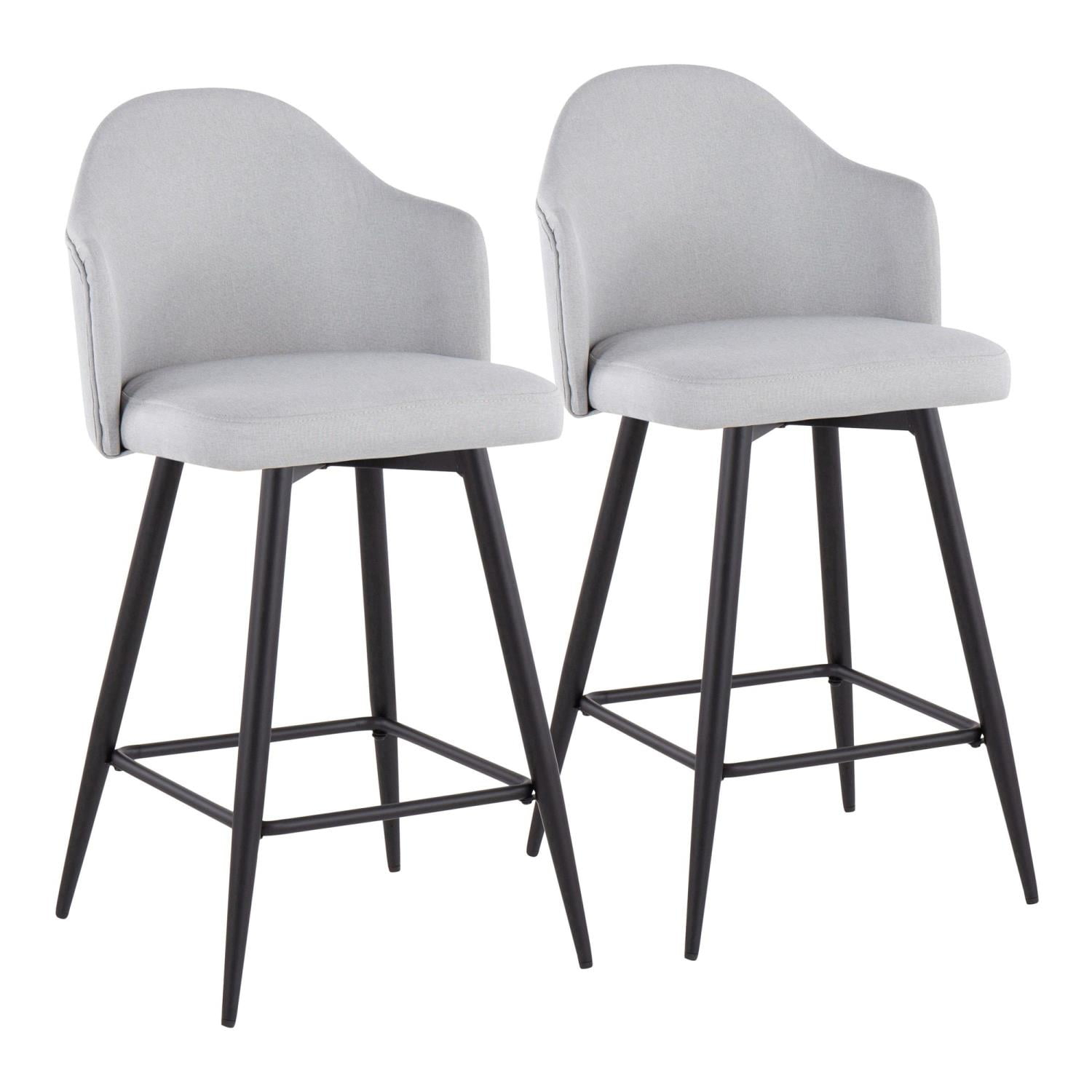 LumiSource Black Metal, Light Grey Fabric Ahoy 26" Counter Stool - Set of 2