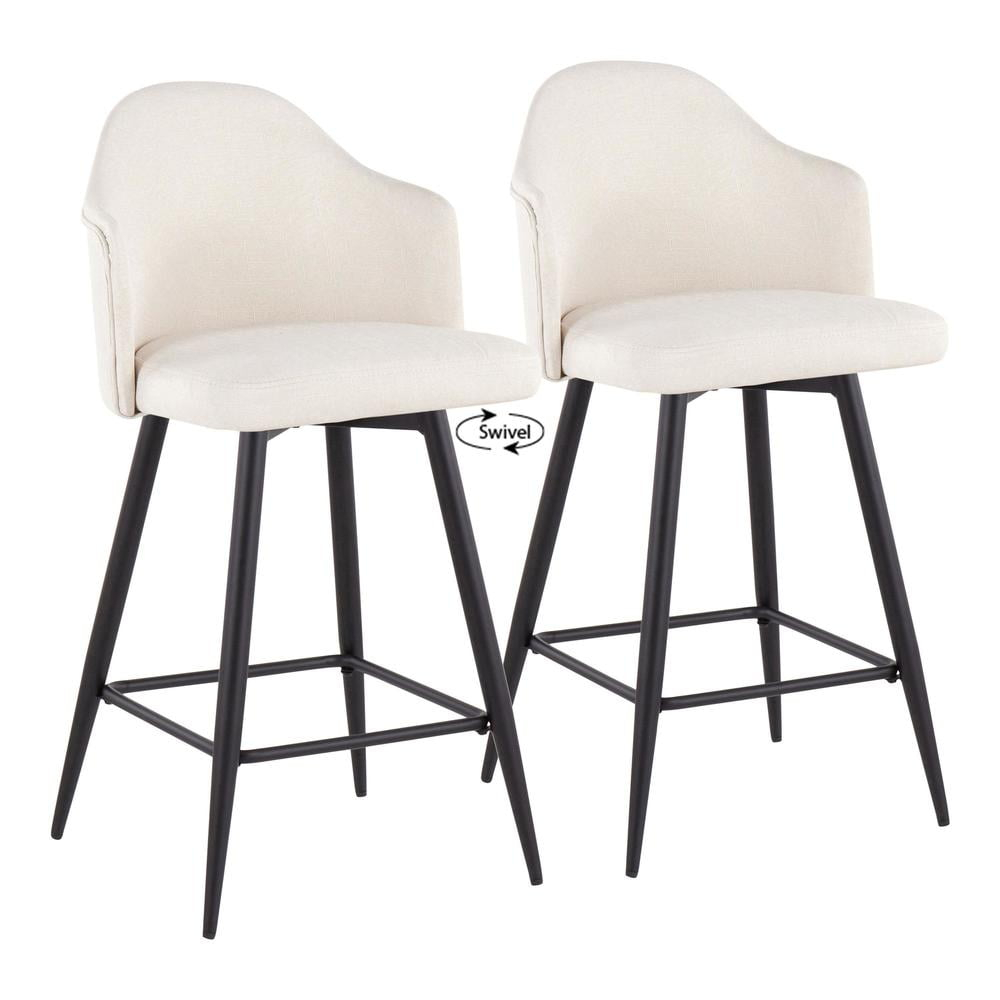 LumiSource Black Metal, Cream Fabric Ahoy 26" Counter Stool - Set of 2