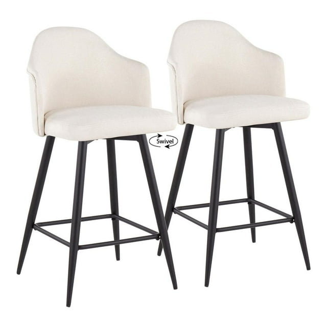 LumiSource Black Metal, Cream Fabric Ahoy 26" Counter Stool - Set of 2