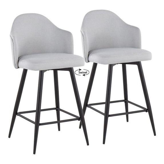 LumiSource Black Metal, Light Grey Fabric Ahoy 26" Counter Stool - Set of 2