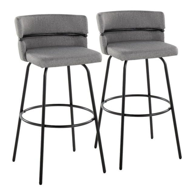 LumiSource Black Metal, Light Grey Fabric Cinch Claire 30" Fixed-Height Barstool - Set of 2