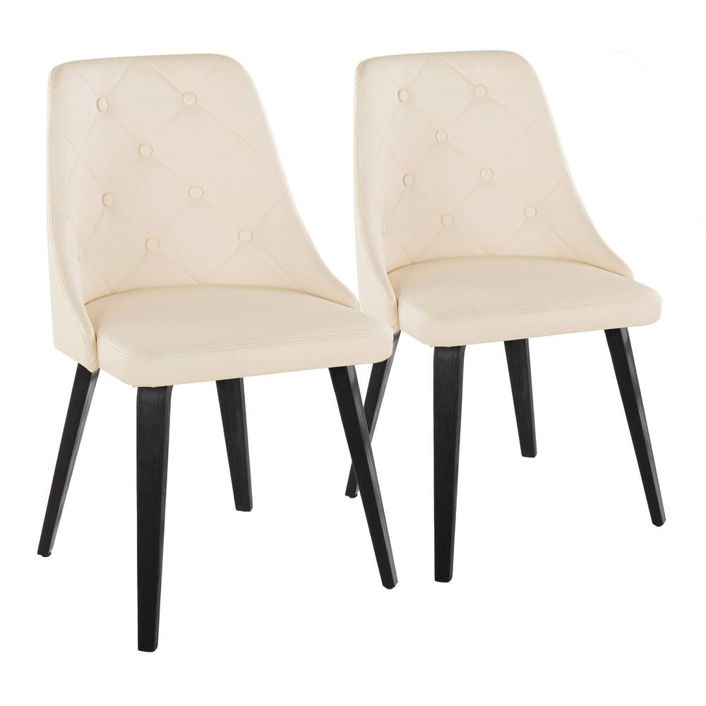 LumiSource Black Wood, Cream PU Giovanni Chair - Set of 2