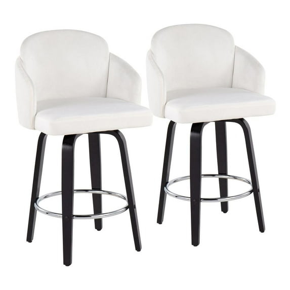LumiSource Black Wood, Cream Velvet, Chrome, Gold Metal Dahlia Counter Stool - Set of 2