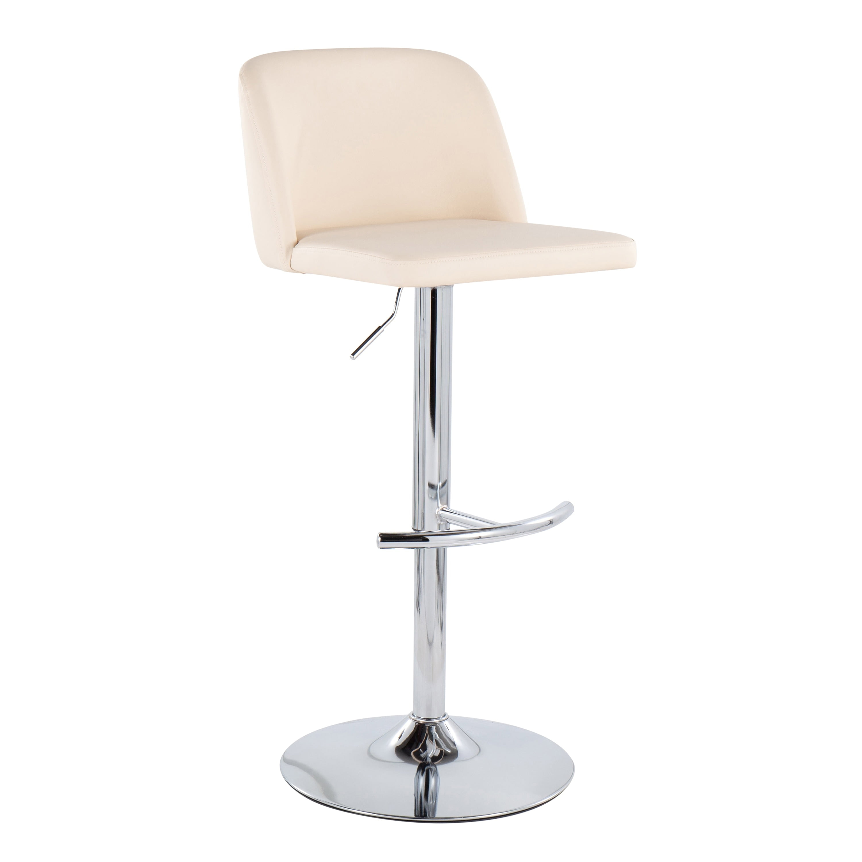 LumiSource Chrome, Cream PU Toriano Adjustable Bar Stool - Set of 2
