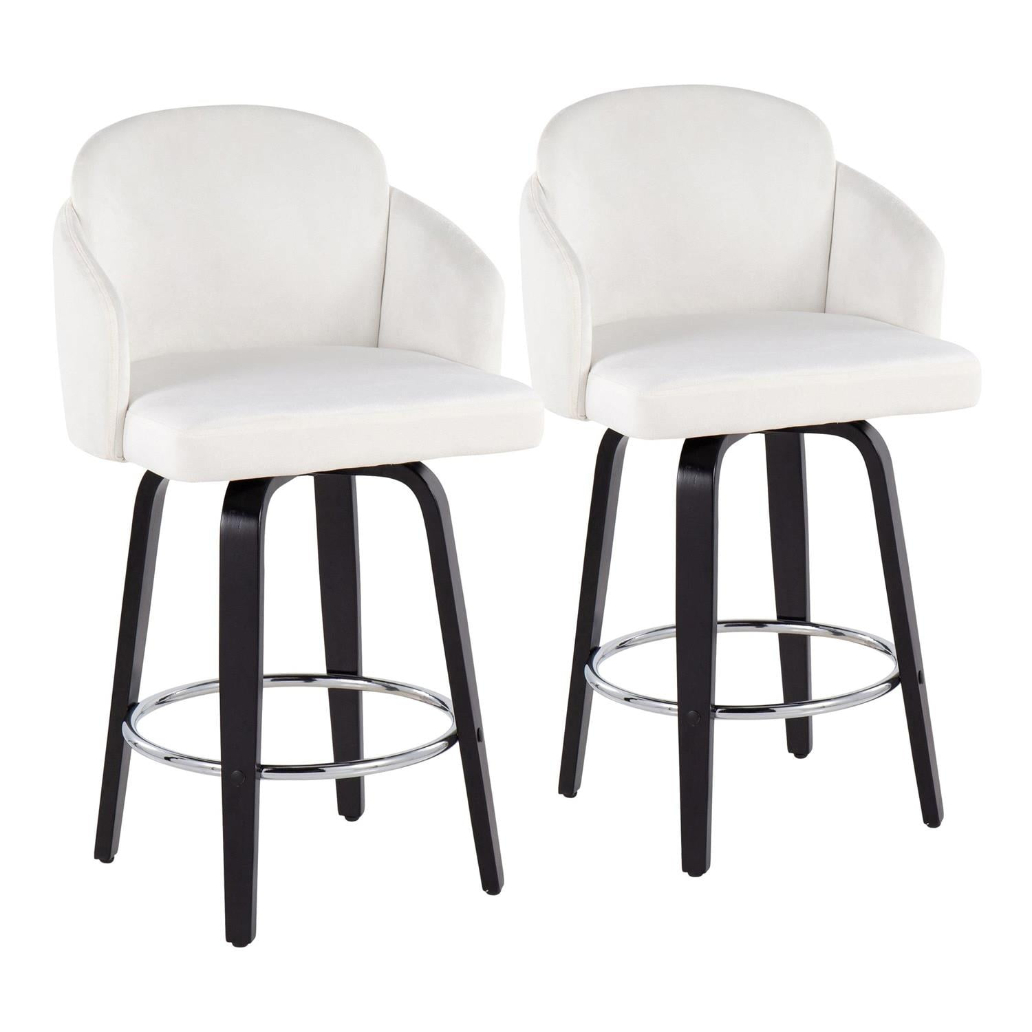 LumiSource Black Wood, Cream Velvet, Chrome, Gold Metal Dahlia Counter Stool - Set of 2