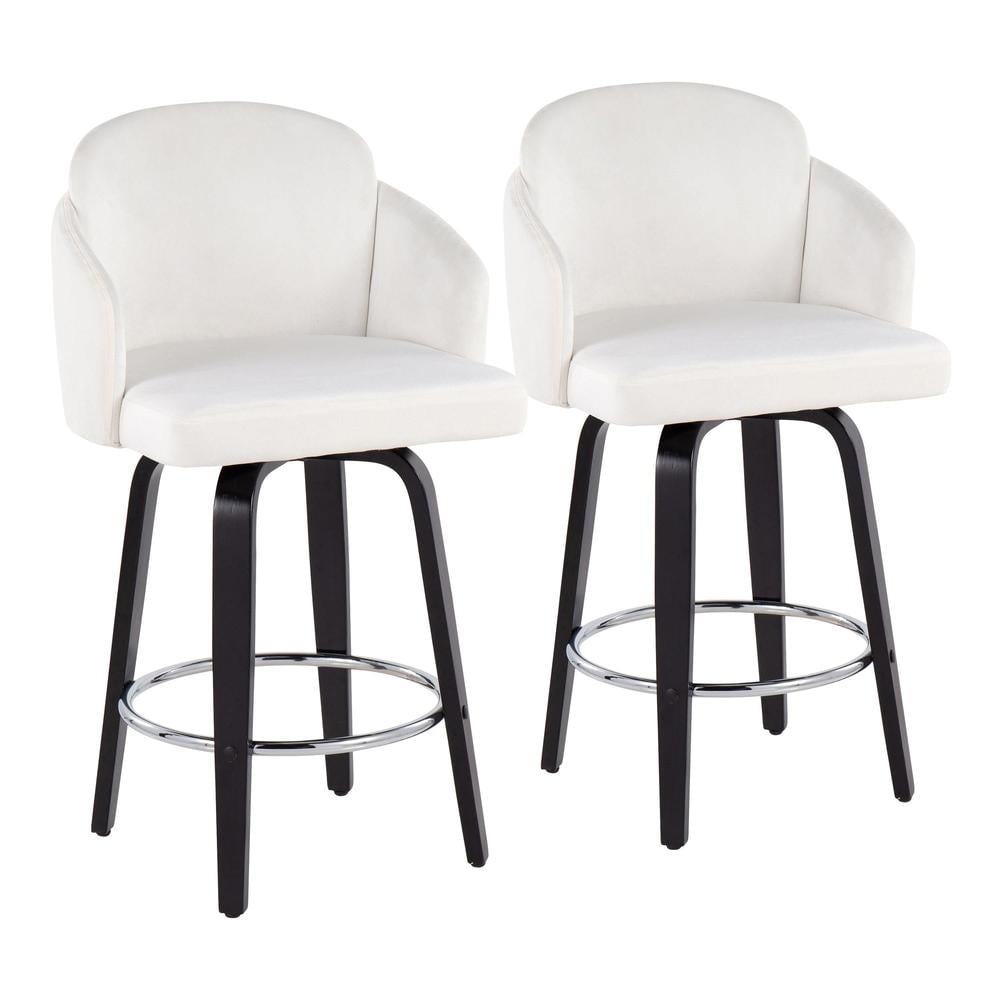 LumiSource Black Wood, Cream Velvet, Chrome, Gold Metal Dahlia Counter Stool - Set of 2