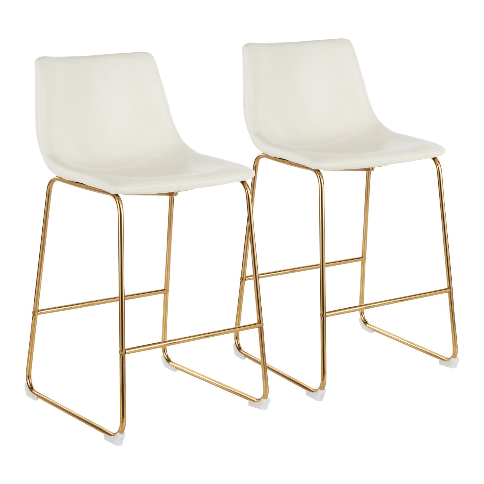 LumiSource Gold Metal, White PU Duke Counter Stool - Set of 2