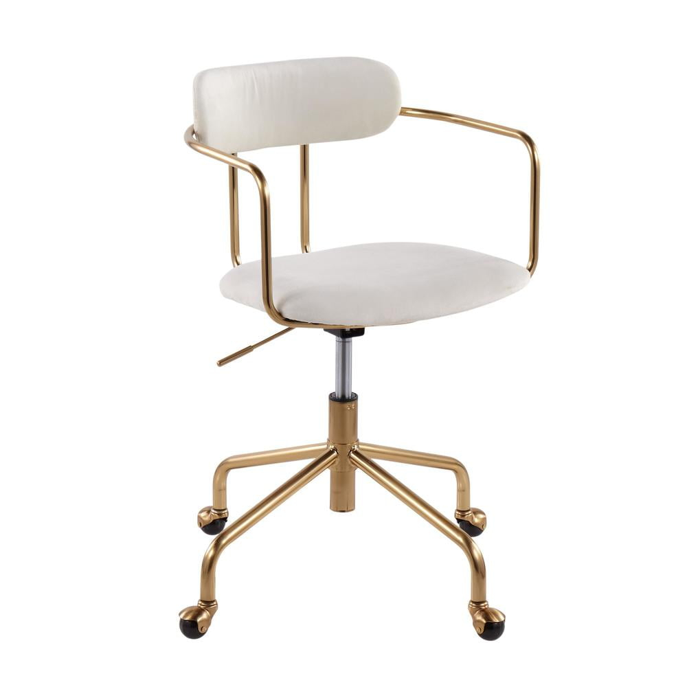 Cream Velvet Swivel Task Chair with Gold Metal Frame