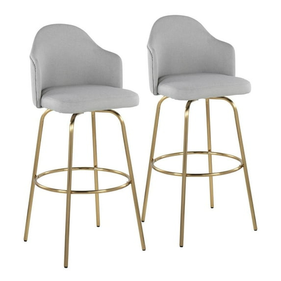 LumiSource Gold Metal, Light Grey Fabric Ahoy Bar Stool - Set of 2