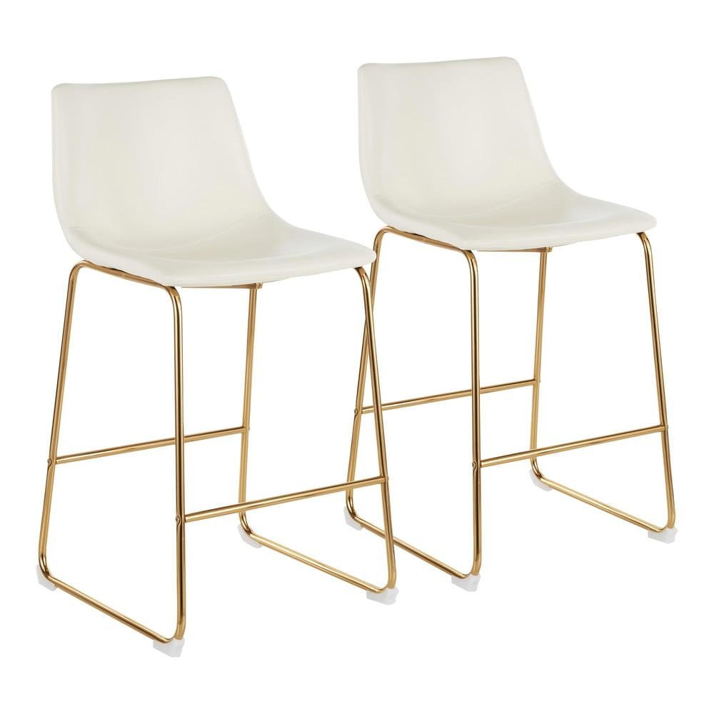 LumiSource Gold Metal, White PU Duke Counter Stool - Set of 2