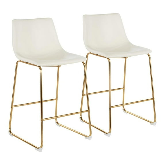 LumiSource Gold Metal, White PU Duke Counter Stool - Set of 2