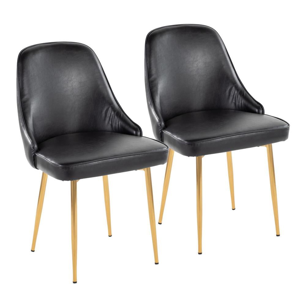 LumiSource Gold Metal, Black PU Marcel Dining Chair - Set of 2