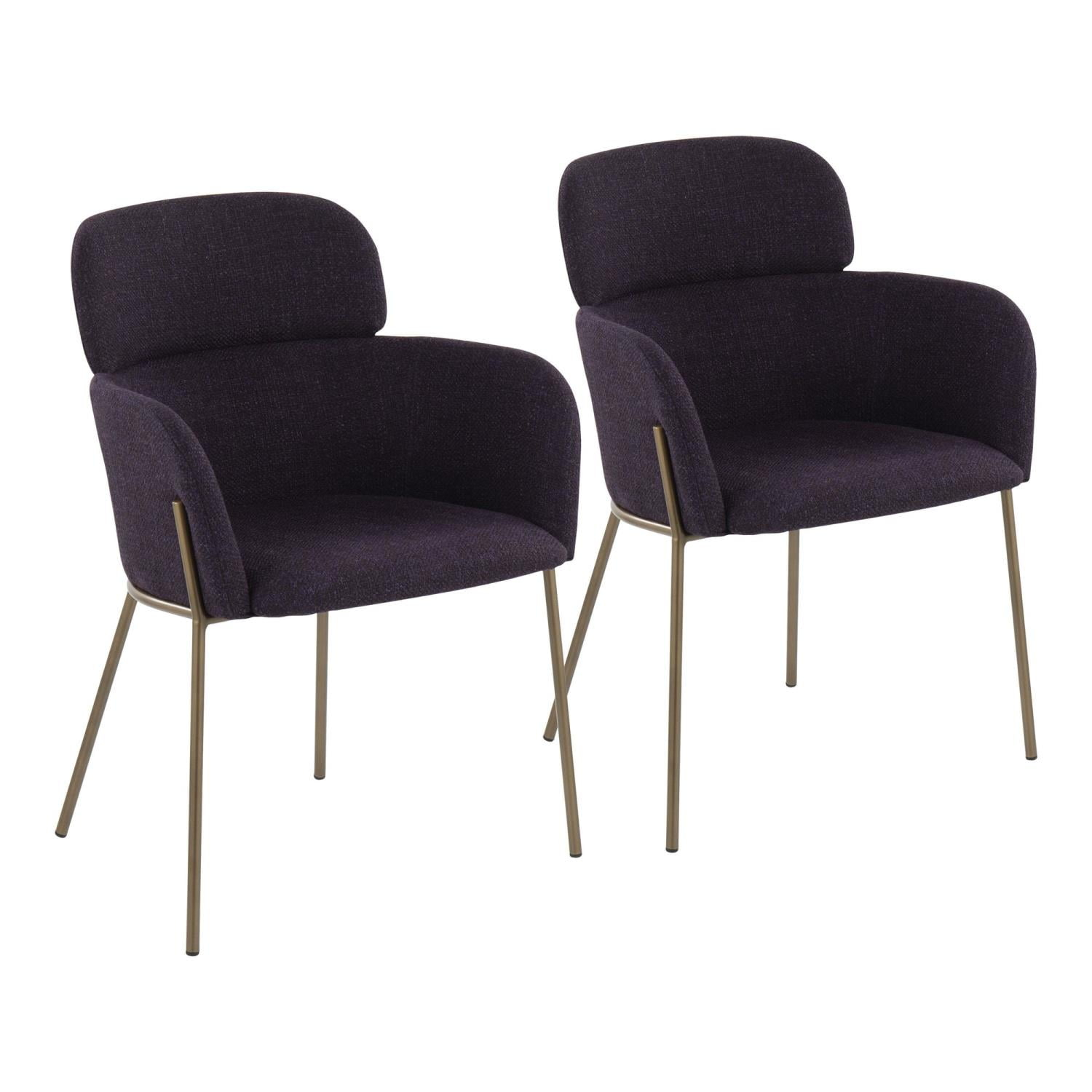 LumiSource Milan Chairs, Purple Noise/Antique Brass, Set Of 2 Chairs
