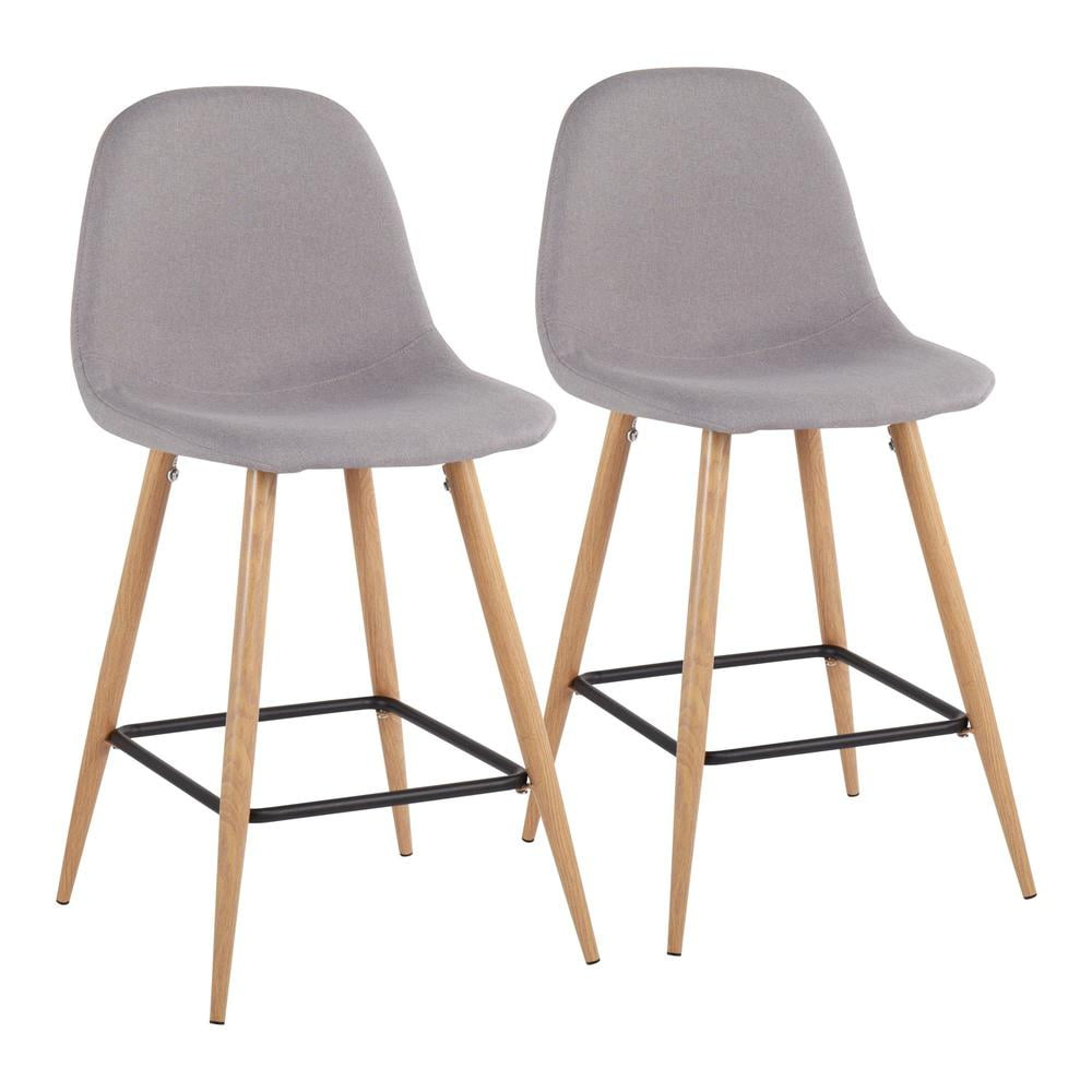 LumiSource Natural Metal, Light Grey Fabric Pebble Counter Stool - Set of 2