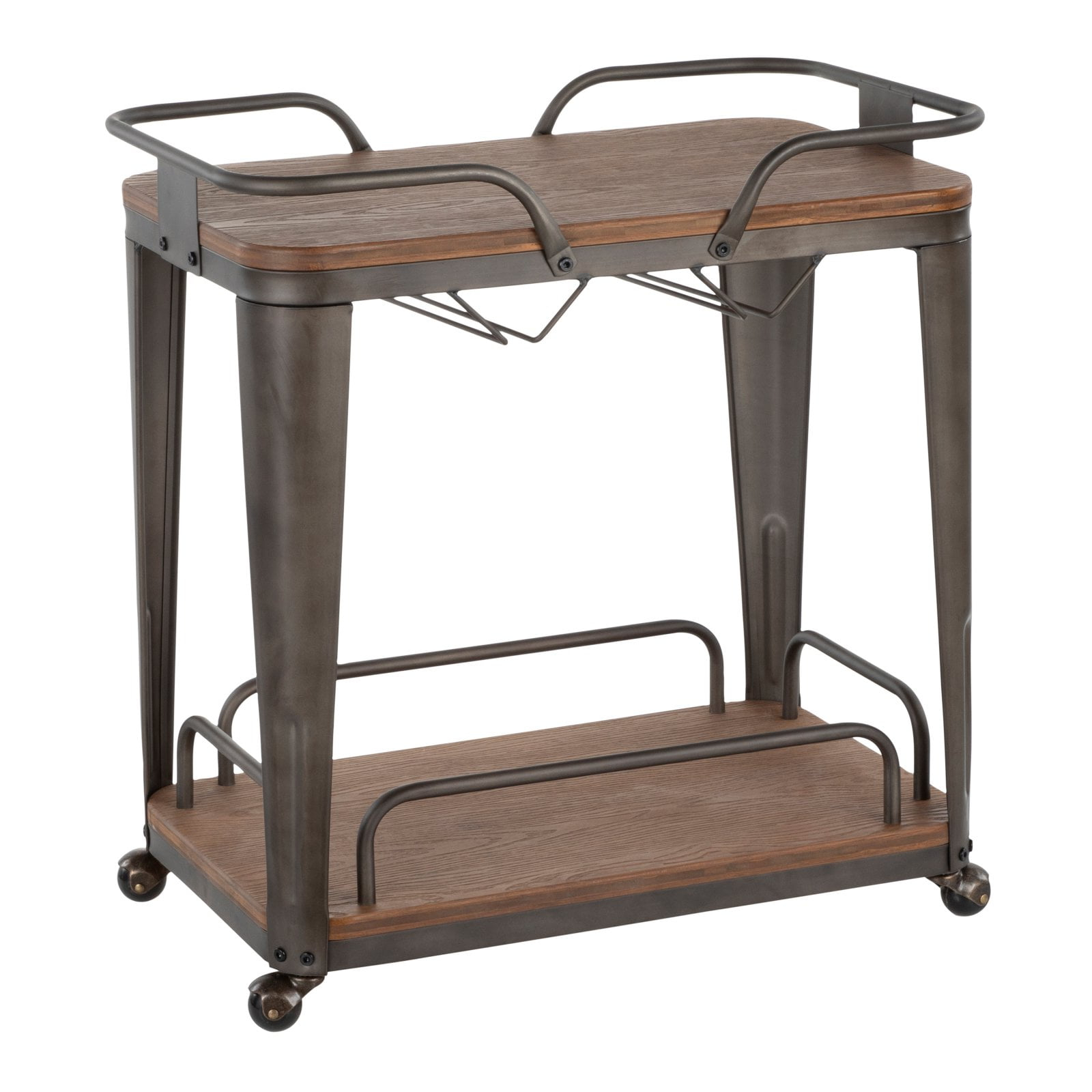 LumiSource Oregon 2-Shelf Bar Cart, 30-1/2"H x 29"W x 18"D, Antique/Espresso