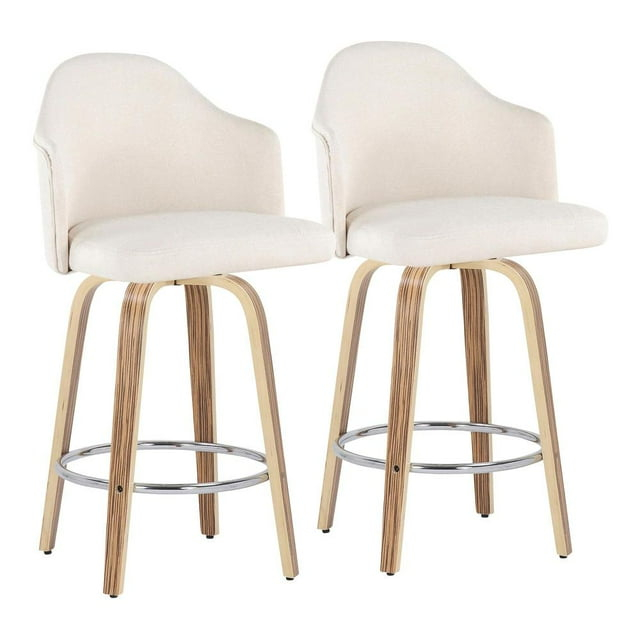 LumiSource Zebra Wood, Chrome, Cream Fabric Ahoy Counter Stool - Set of 2