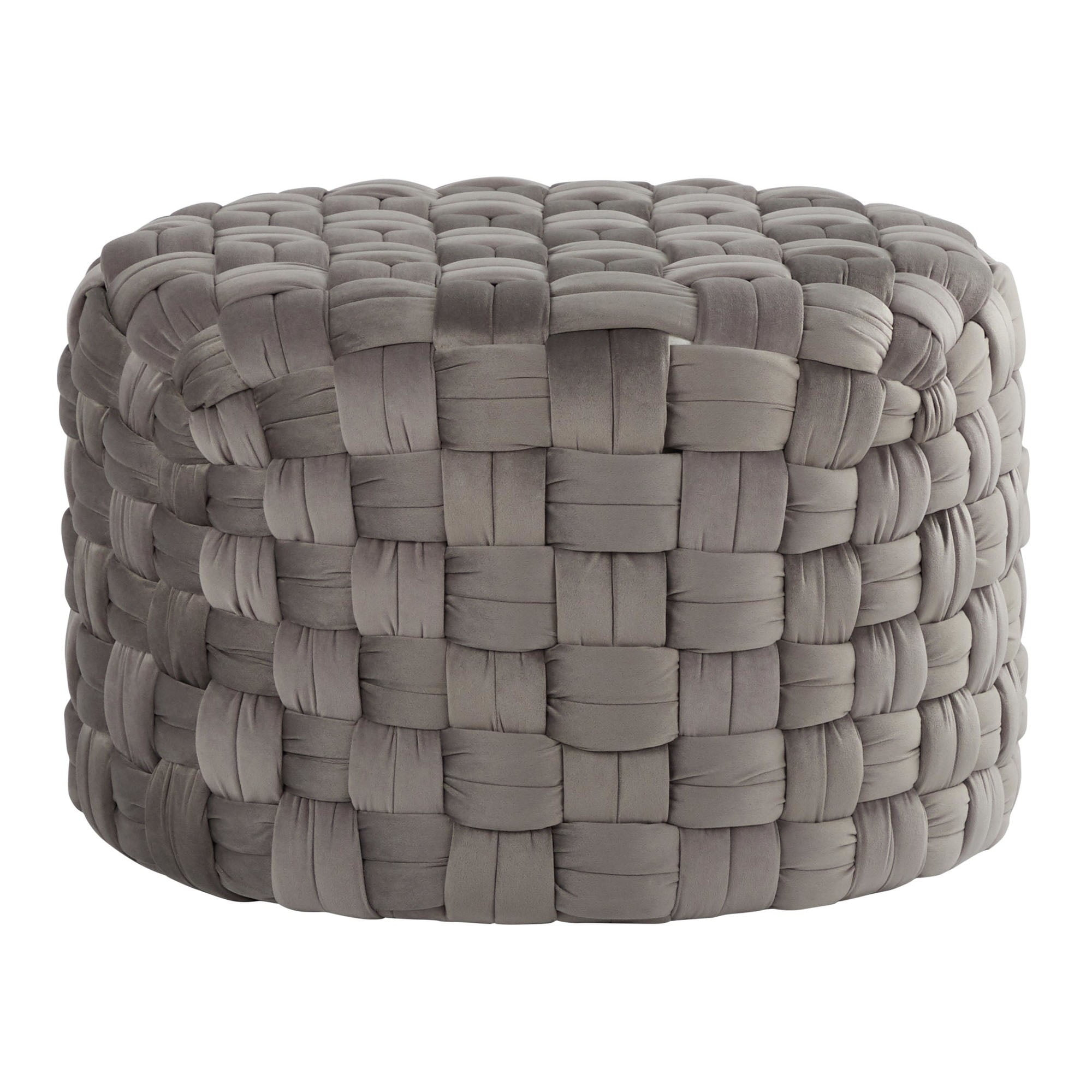 LumiSource Dark Grey Velvet Braided Round 24" Ottoman
