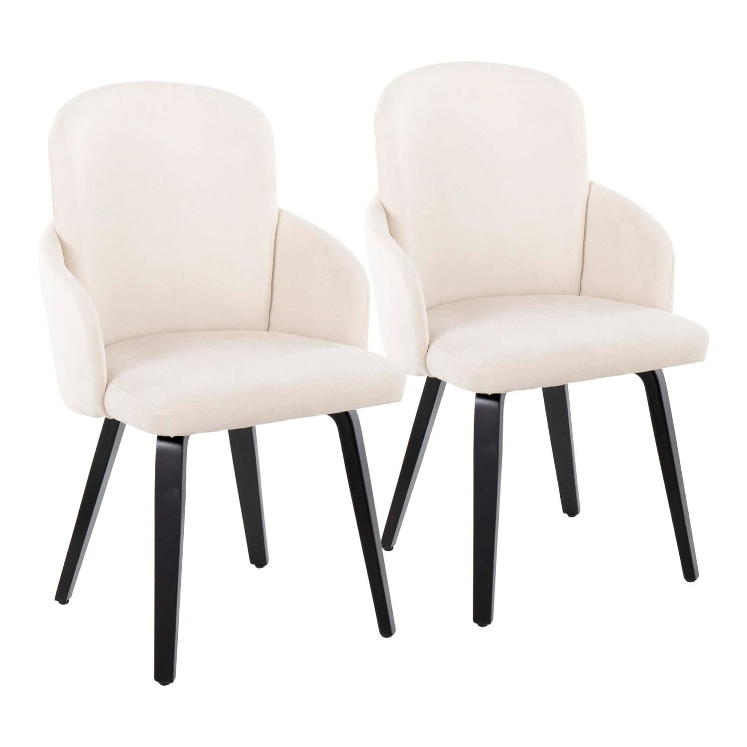LumiSource Black Wood, Cream Fabric, Chrome Metal Dahlia Dining Chair - Set of 2