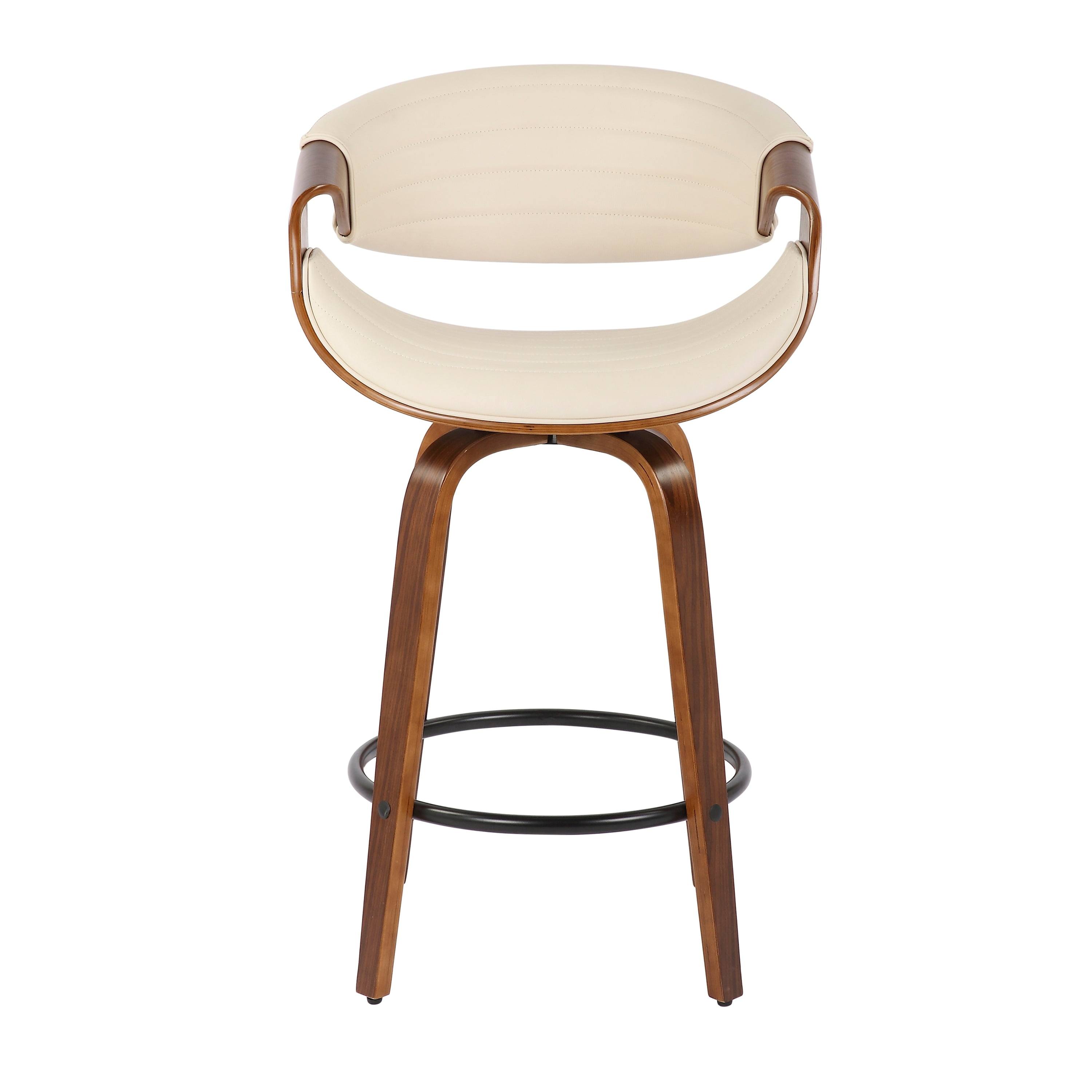 Lumisource Symphony Mid-Century Modern Counter Stool in Walnut and Cream Faux Leather - Set of 2