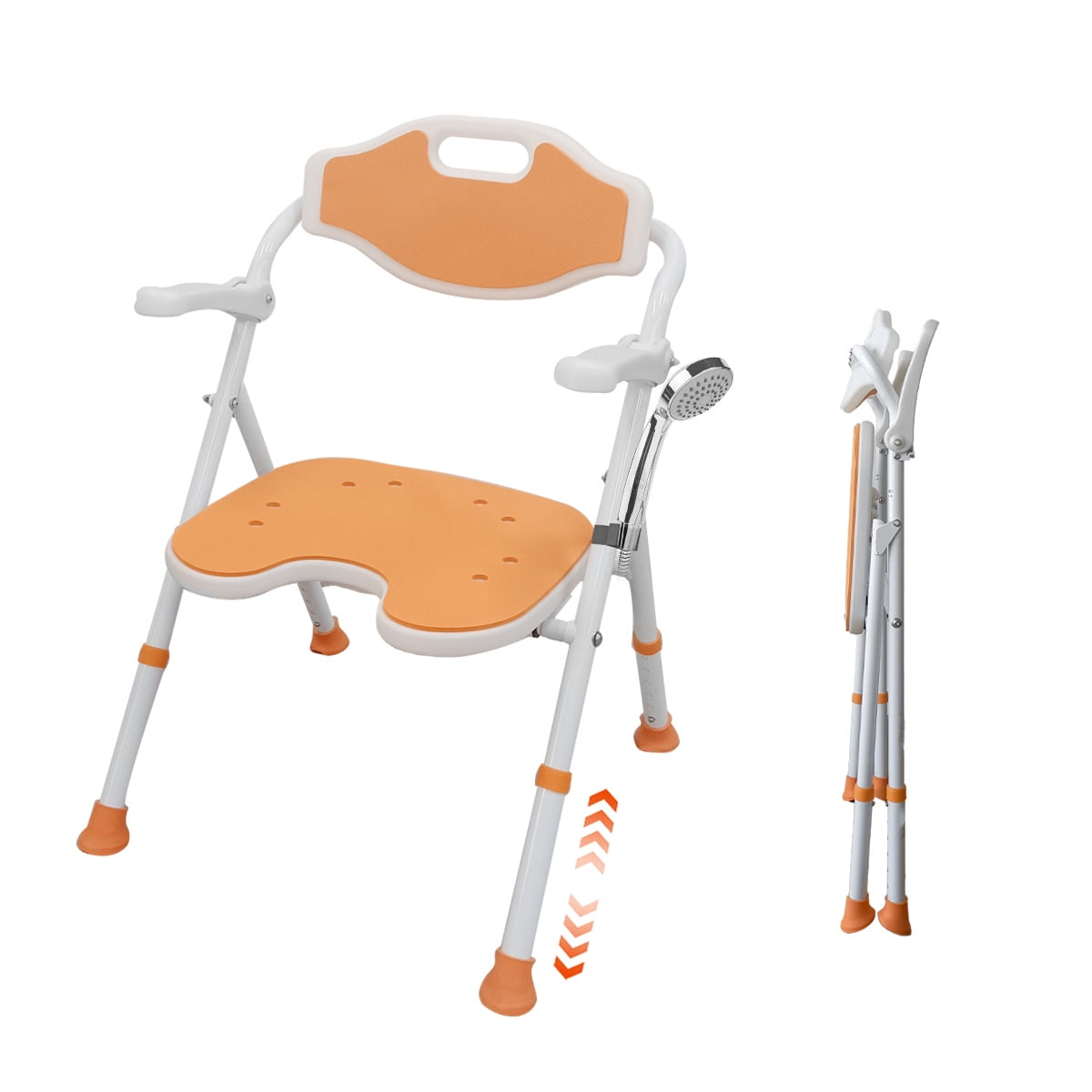 Lumizone Shower Chair 6-Level Adjustable Height with Armrests and Back Heavy Duty Foldable Bathtub Chair for Slip Resistant Thick Pipe U-Shaped Seat with Drain Holes Backrest and Waterproof Cushion