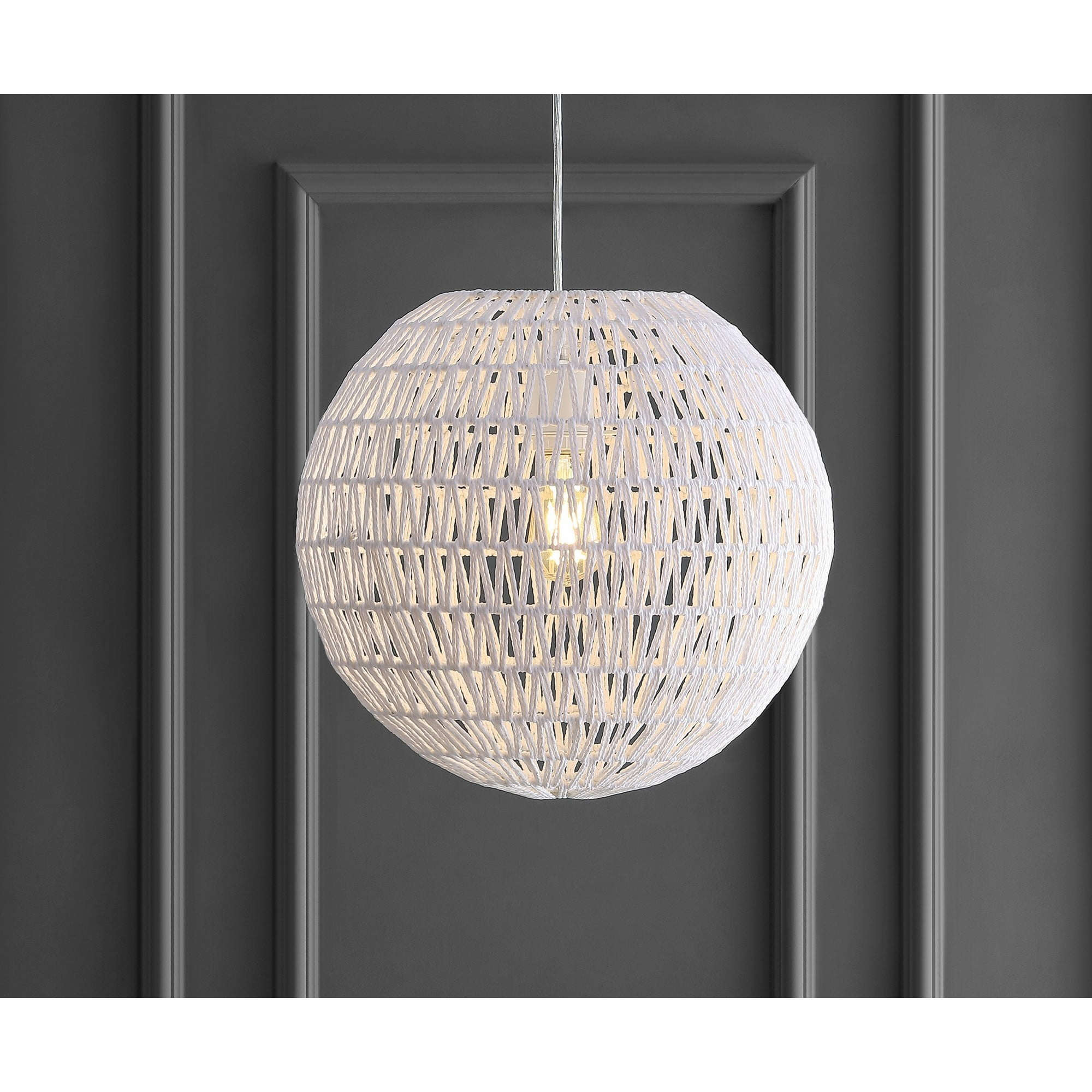Luna 15.75" 1-Light Bohemian Modern Woven Rattan/Iron LED Pendant, White