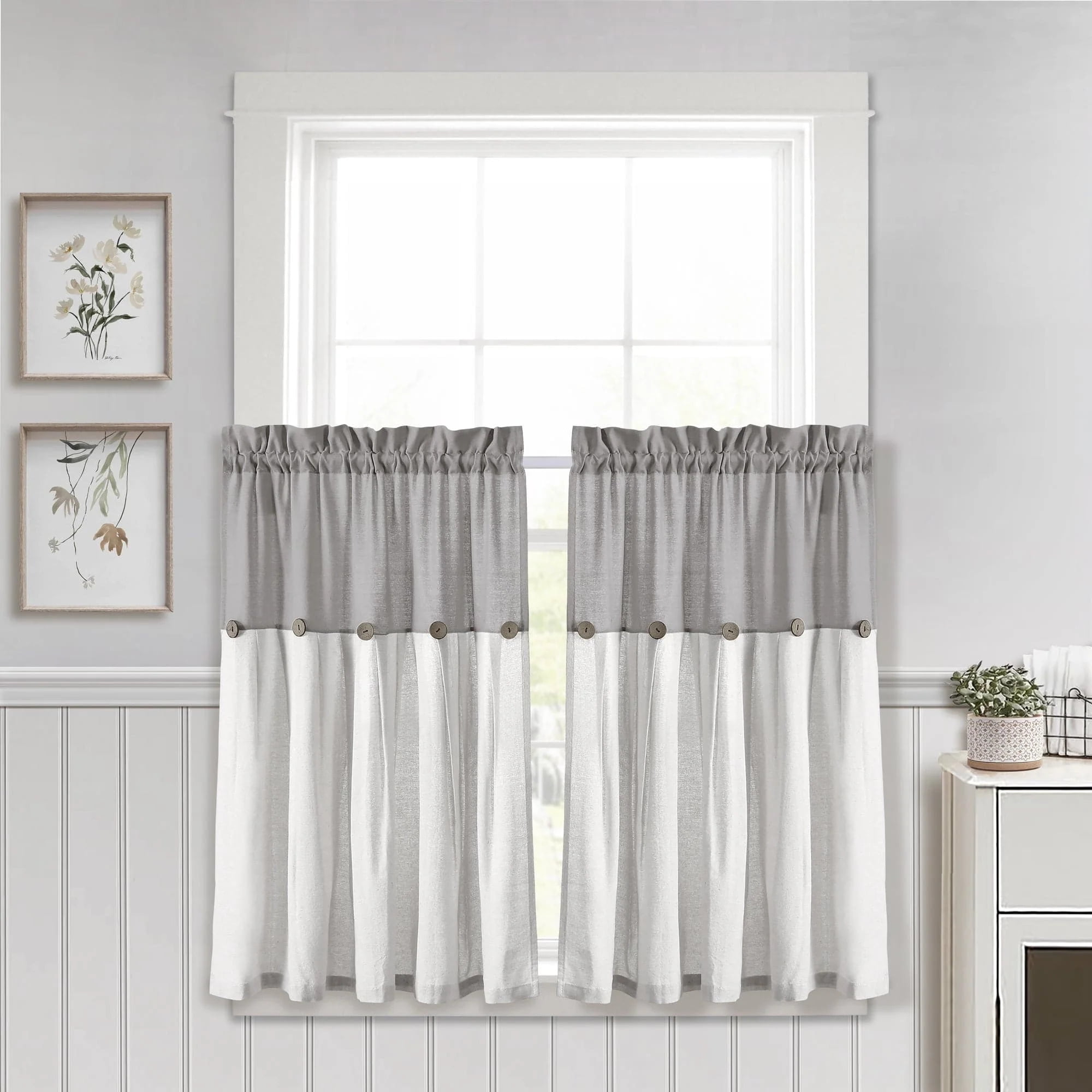 Lush Decor Linen Button Cotton Blend Tailored 29'' W Cafe Curtain (Set of 2)