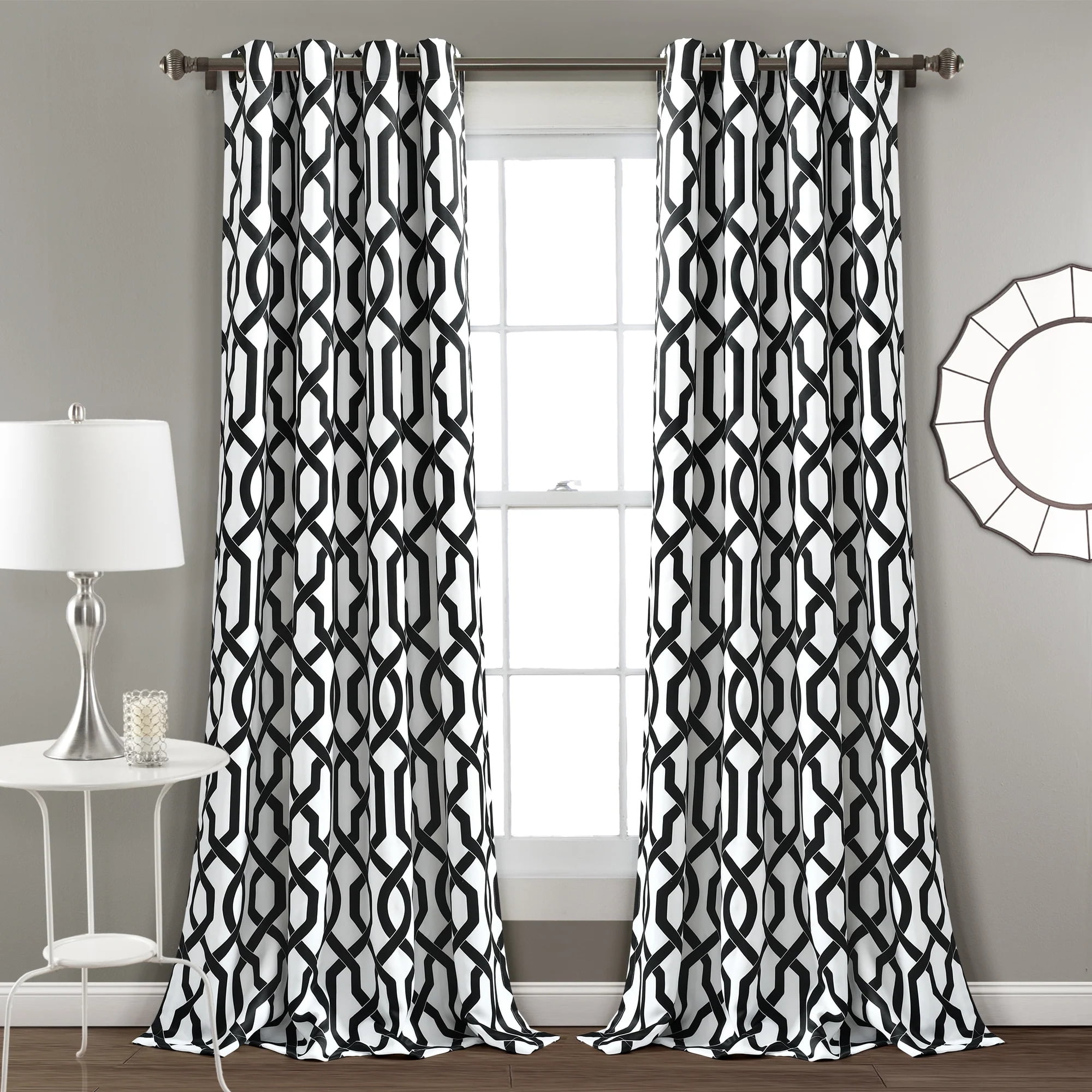 Lush Decor Edward Trellis Room Darkening 95" x 52" Trellis White Metal Grommets Pair Window Panel
