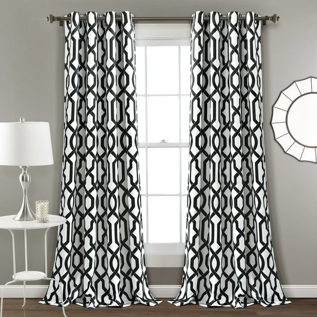 Lush Decor Edward Trellis Room Darkening 95" x 52" Trellis White Metal Grommets Pair Window Panel