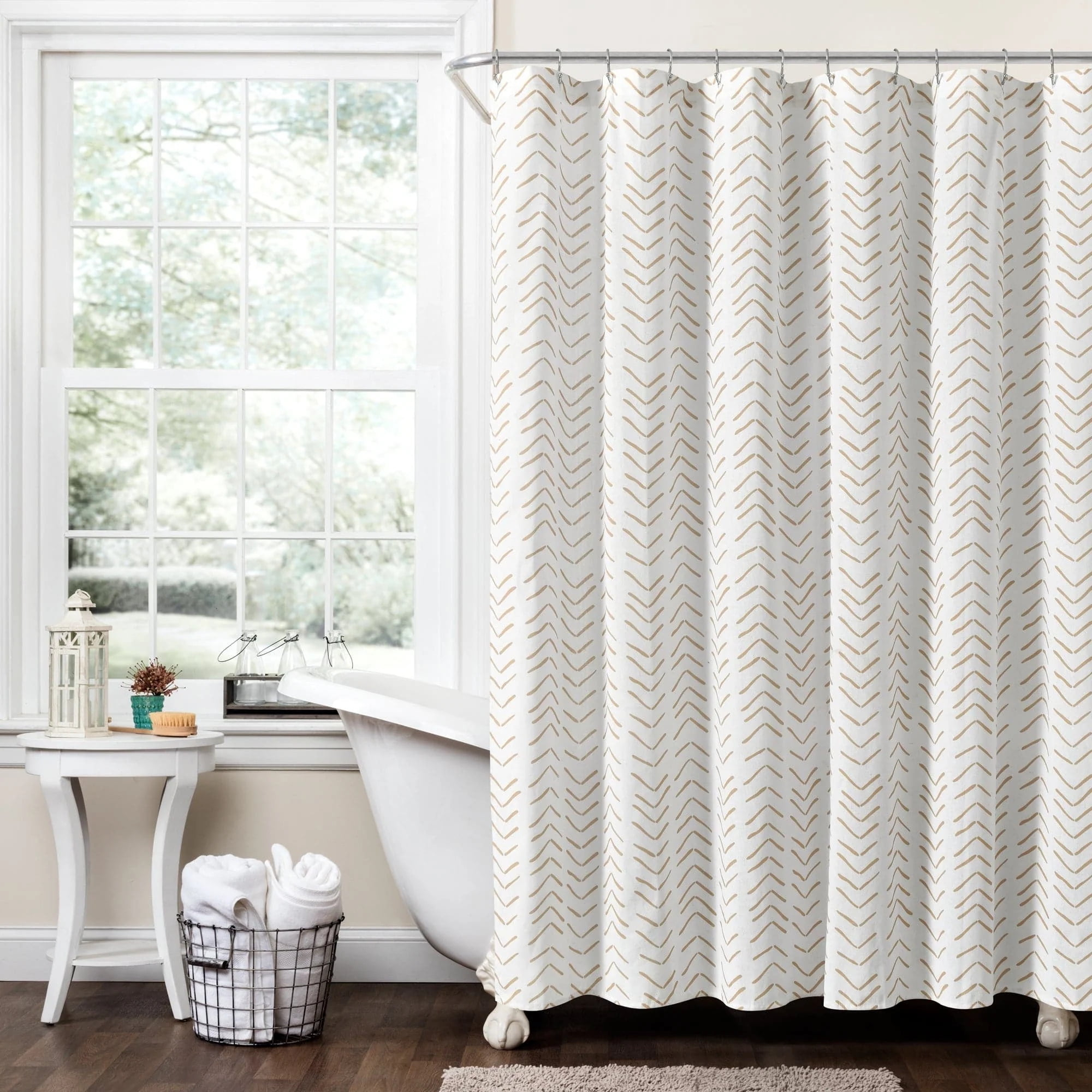 Lush Decor Hygge Modern Arrow Linen Look Shower Curtain Wheat/White Single 72X72
