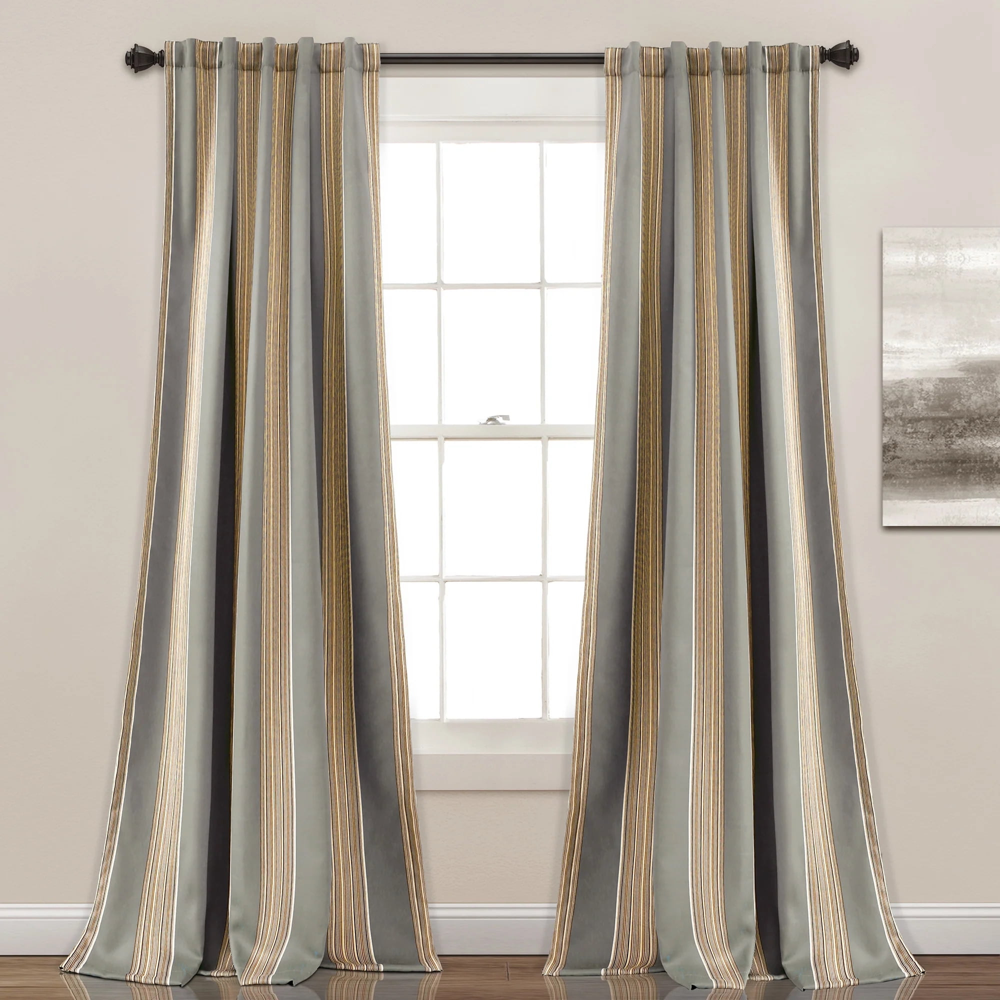 Home Boutique Julia Stripe Light Filtering Window Curtain Gray Set 52x84