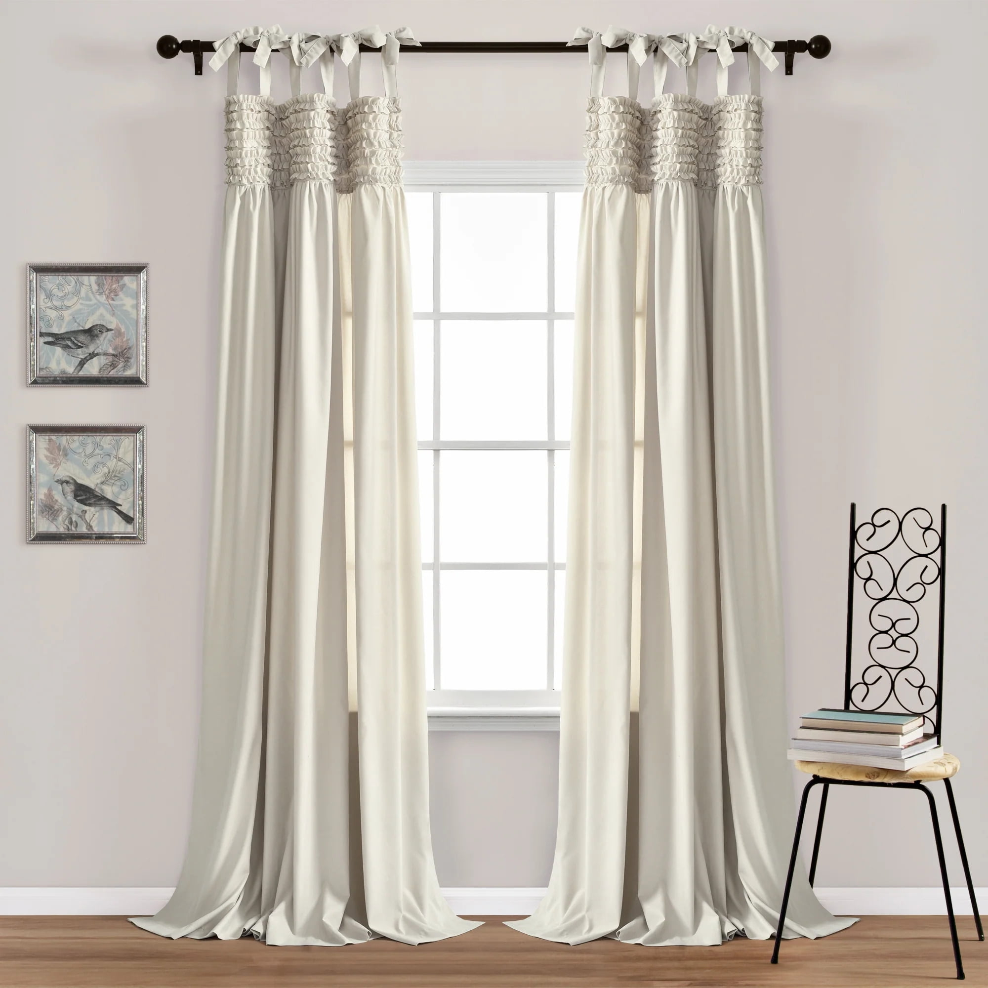 Lush Decor Lydia Ruffle 84" X 40" Solid Neutral Tie-Top Pair Window Panel