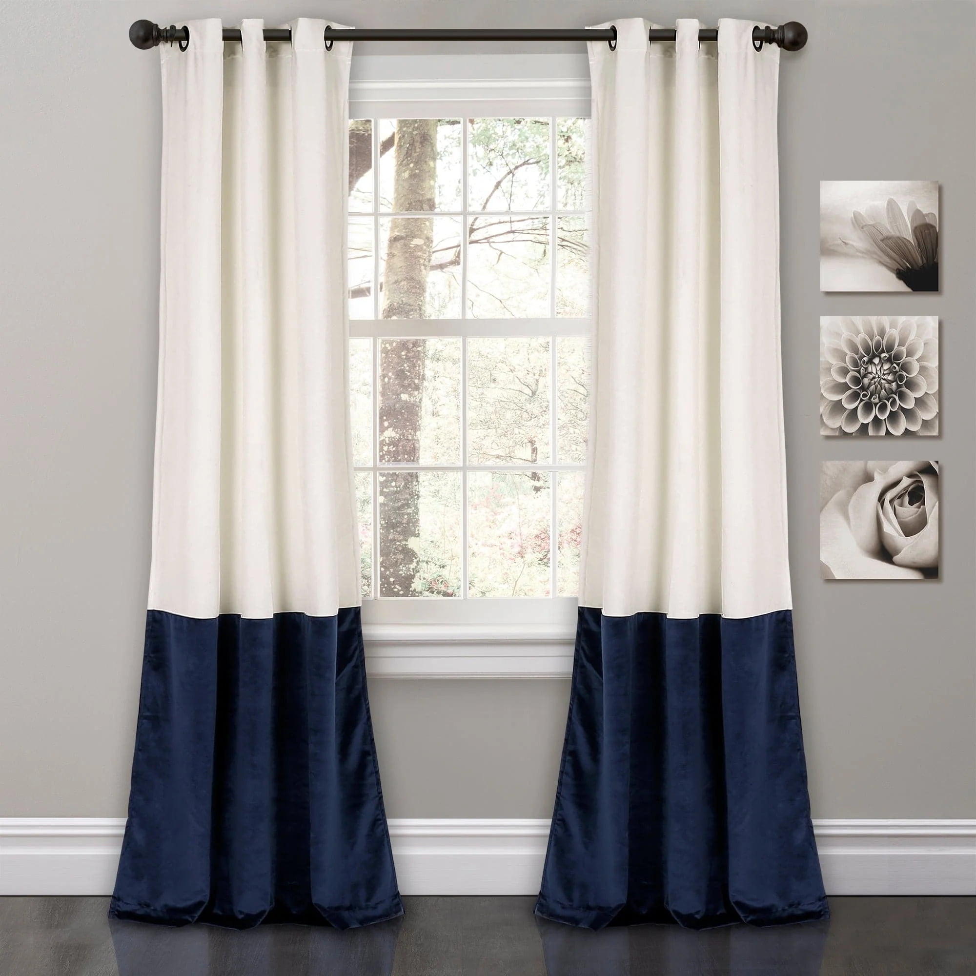 Lush Decor Prima Velvet Color Block Room Darkening 84" x 38" Solid White Metal Grommets 2-Pc Set Window Panel