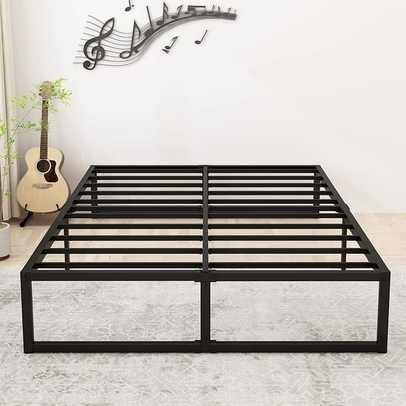 Lutown-Teen Base de Cama King de 14 Pulgadas, Estructura Resistente para Colchón, Plataforma de Metal de Alta Resistencia con Soportes de Láminas de Acero, No Necesita Somier, sin Ruido, Fácil de Montar, Negro