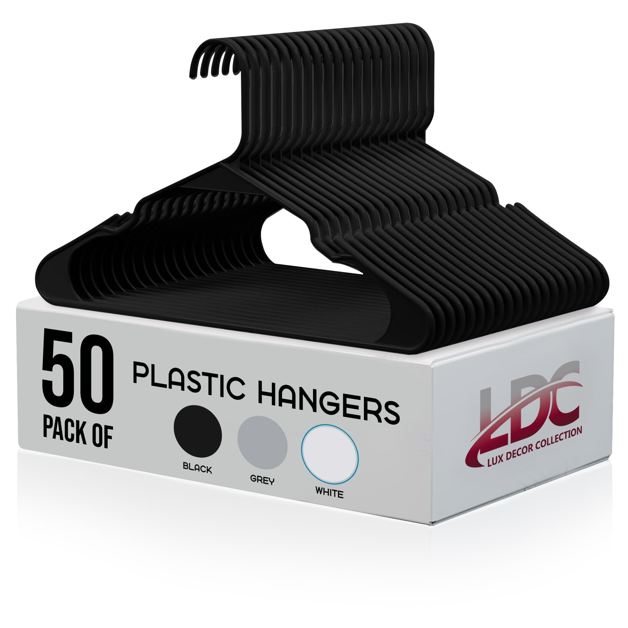 Lux Decor Collection Plastic Hangers Pack of 50, Non-Slip Coat and Shirt Hangers - Black