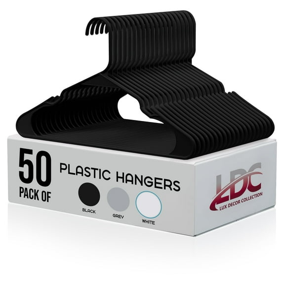 Lux Decor Collection Plastic Hangers Pack of 50, Non-Slip Coat and Shirt Hangers - Black