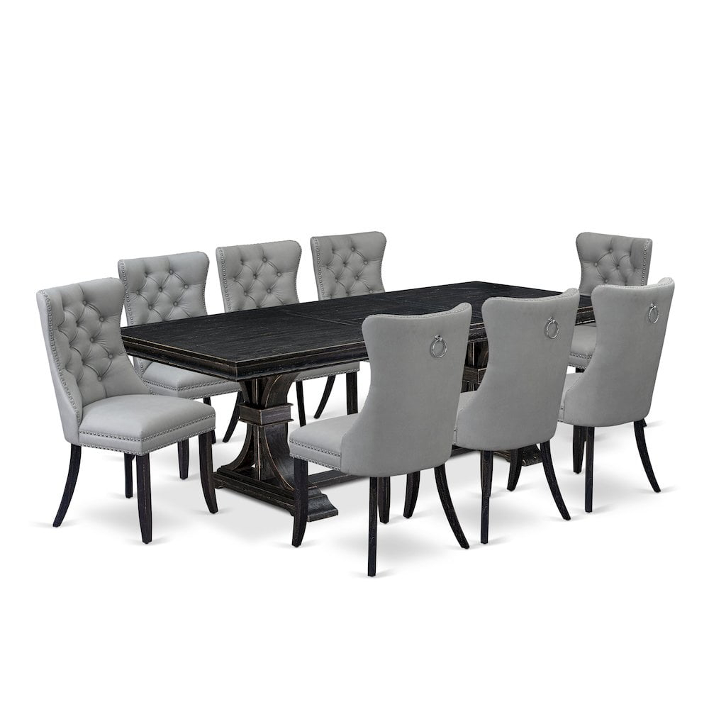 Luxe by East West Furniture 9 piece kitchen table set a dinner table and 8 Faux Leather dining Chairs