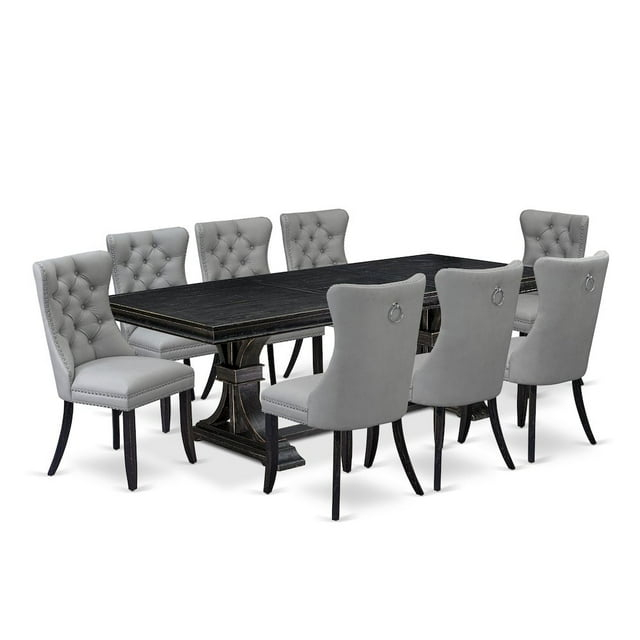 Luxe by East West Furniture 9 piece kitchen table set a dinner table and 8 Faux Leather dining Chairs