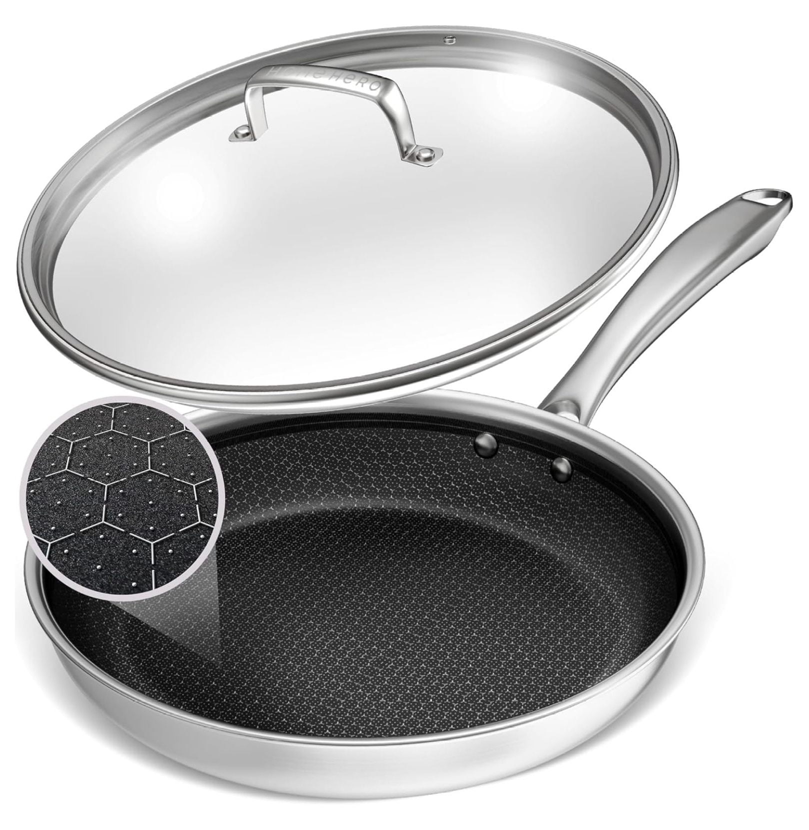 LuxeClad Non Stick Frying Pans - Frying Pans Nonstick - Nonstick Frying Pan - Stainless Steel Pan With Lid - Stainless Steel Frying Pan With Lid - Stainless Steel Skillet (Stainless Steel 12-Inch)