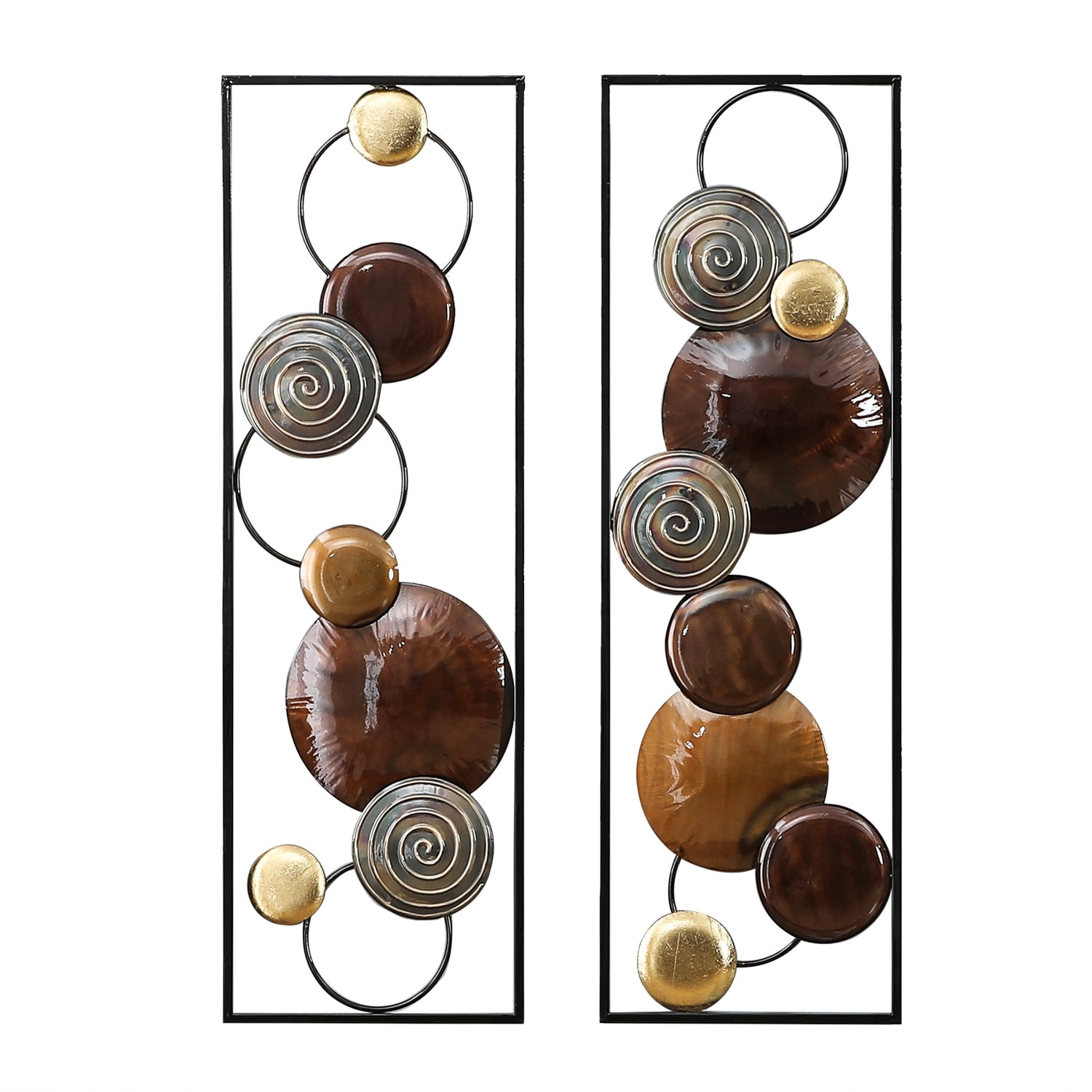 LuxenHome Set of 2 Brown and Gold Metal Wall Decor Rectangular Panels