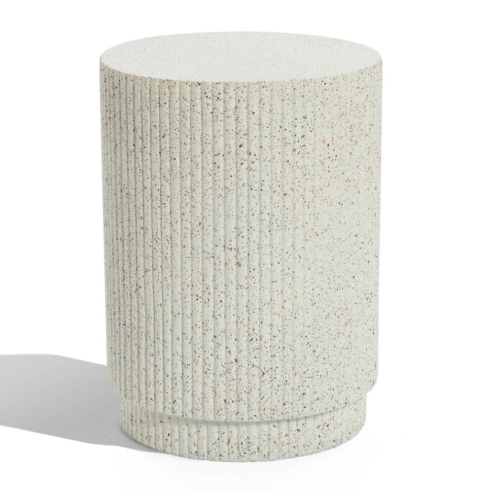LuxenHome Ivory White Cement Round Outdoor Side Table
