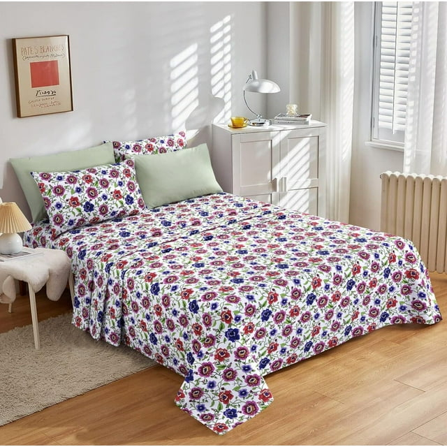 Luxior Collection 100% Cotton 4 Pcs Bed Sheets Set, 144TC, Deep Pocket upto 16" (1 Flat 1 Fitted 2 Pillowcases)
