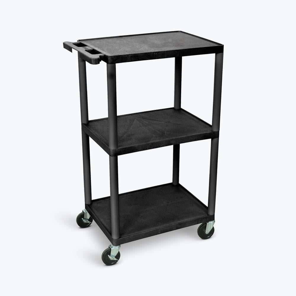 Luxor 18" x 24" Plastic Three Shelf Utility Cart - Black